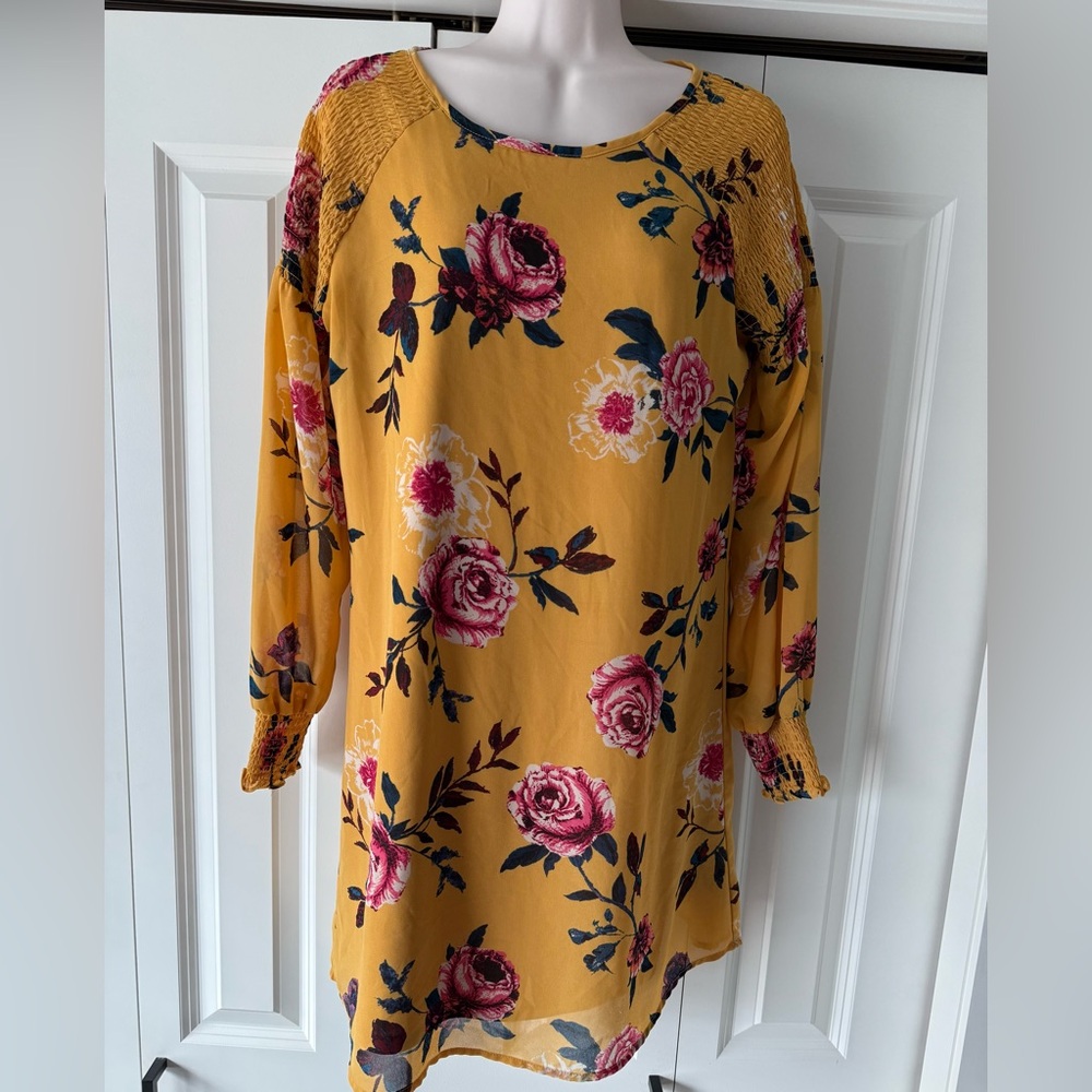 Maurices yellow floral shift dress small s spring Easter